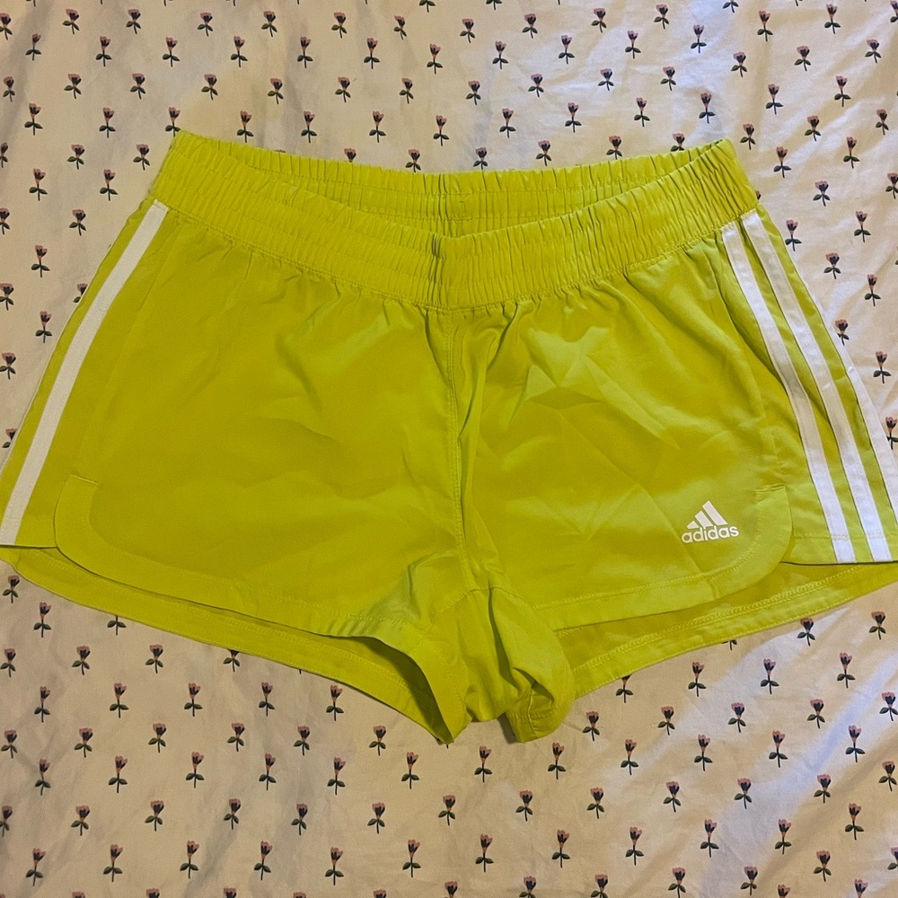 Adidas Pacer 3 Stripe Shorts in Neon Yellow